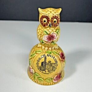 Vintage Atlanta Souvenir Porcelain Bell Owl And Roses W/ Logo Japan READ